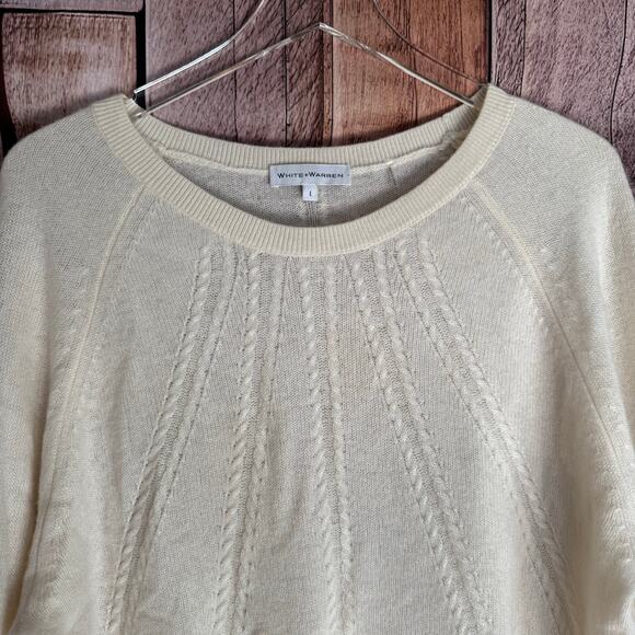 White + Warren Sweater Cashmere Cable Knit Minimalist Fall Classic Luxury Large - Picture 3 of 9